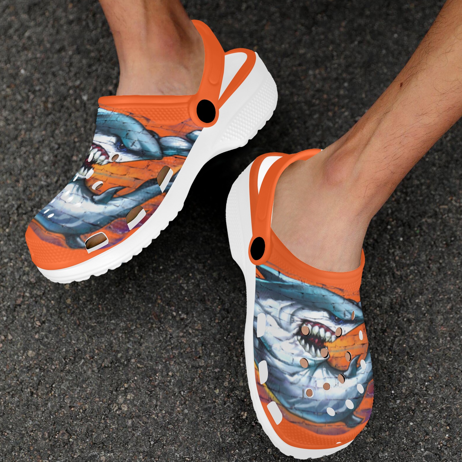 Graffiti Shark - Orange Custom Print Foam Clogs for Adults