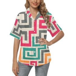 Retro Mod Geom Abstract All Over Print Hawaiian Shirt for Women (Model T58)