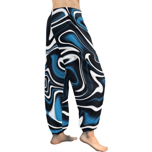 Blue, Black and White Estonia Swirls Women's All Over Print Harem Pants (Model L18)