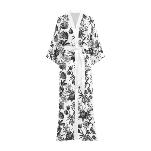 Tropical flowery monochrome Long Kimono Robe