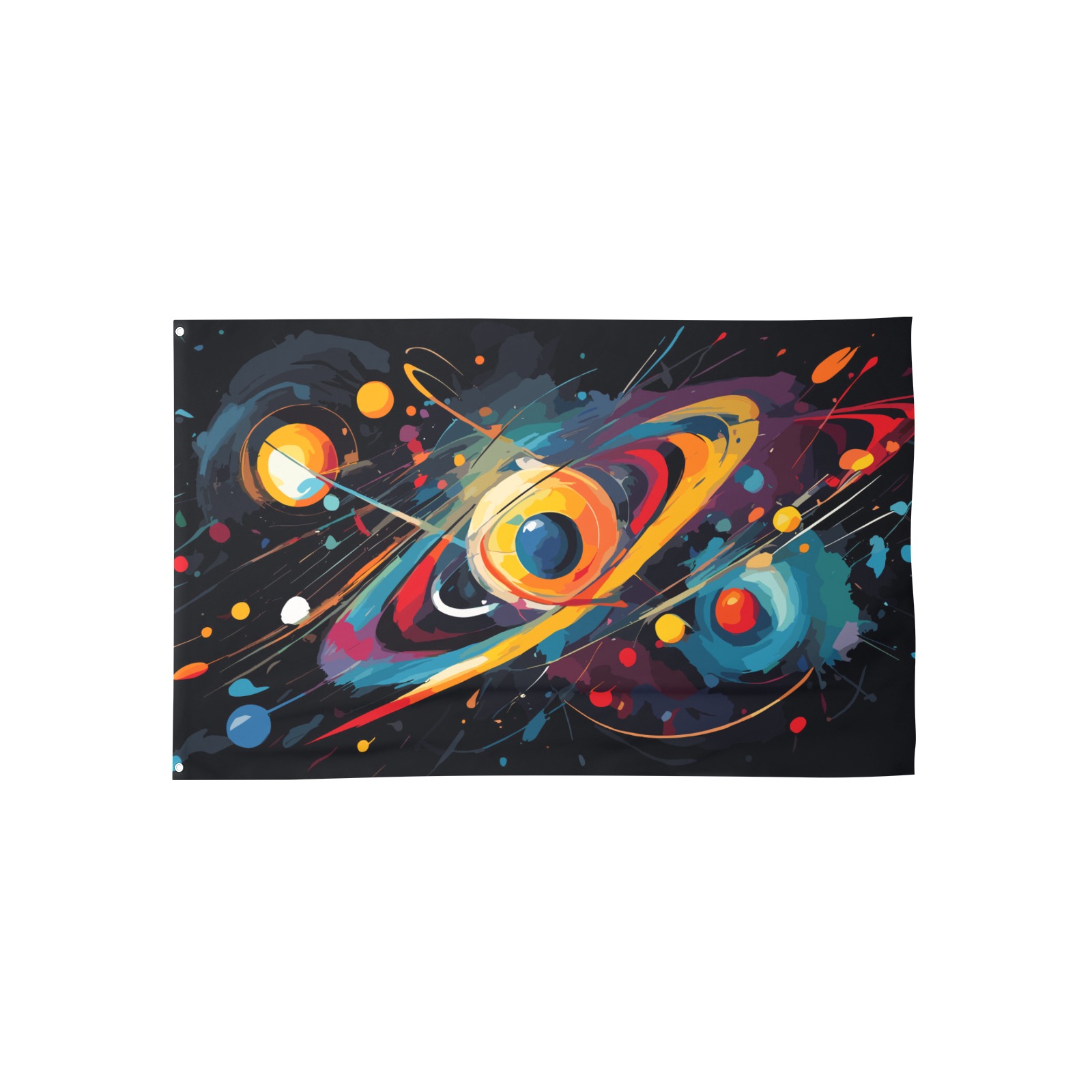 Galactical shapes, planets, stars in black space House Flag 56"x34.5"