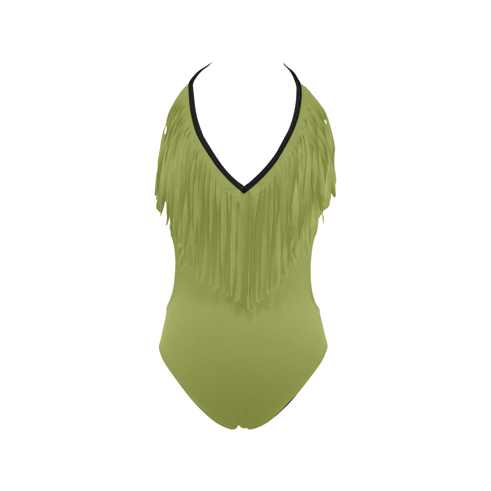 Olive Fringed Swimsuit Women's Fringe Swimsuit (Model S32)