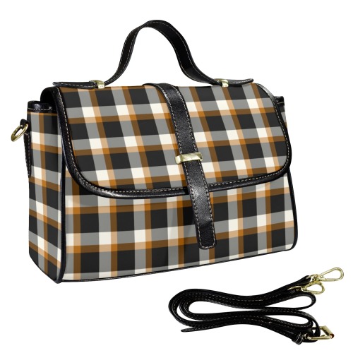 Classic Plaid (Tan) Multi-Function Leather Satchel-Black (Model 1739)