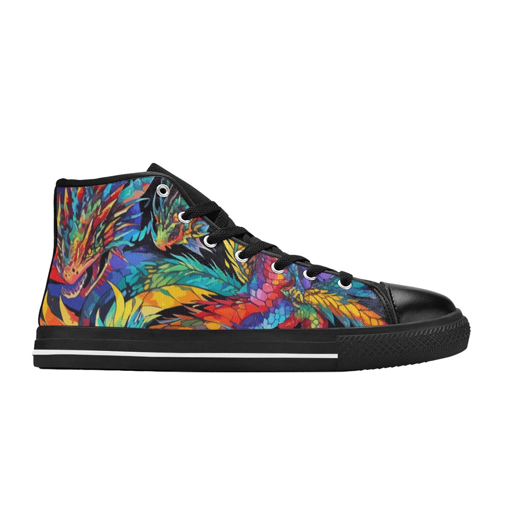 Cool colorful abstract dragons. Black background. Men’s Classic High Top Canvas Shoes (Model 017)