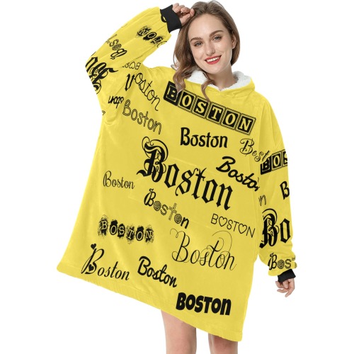 Boston Black Fonts on yellow Blanket Hoodie for Women