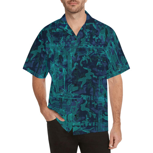 Cyber Camo Hawaiian Shirt with Merged Design (Model T58)