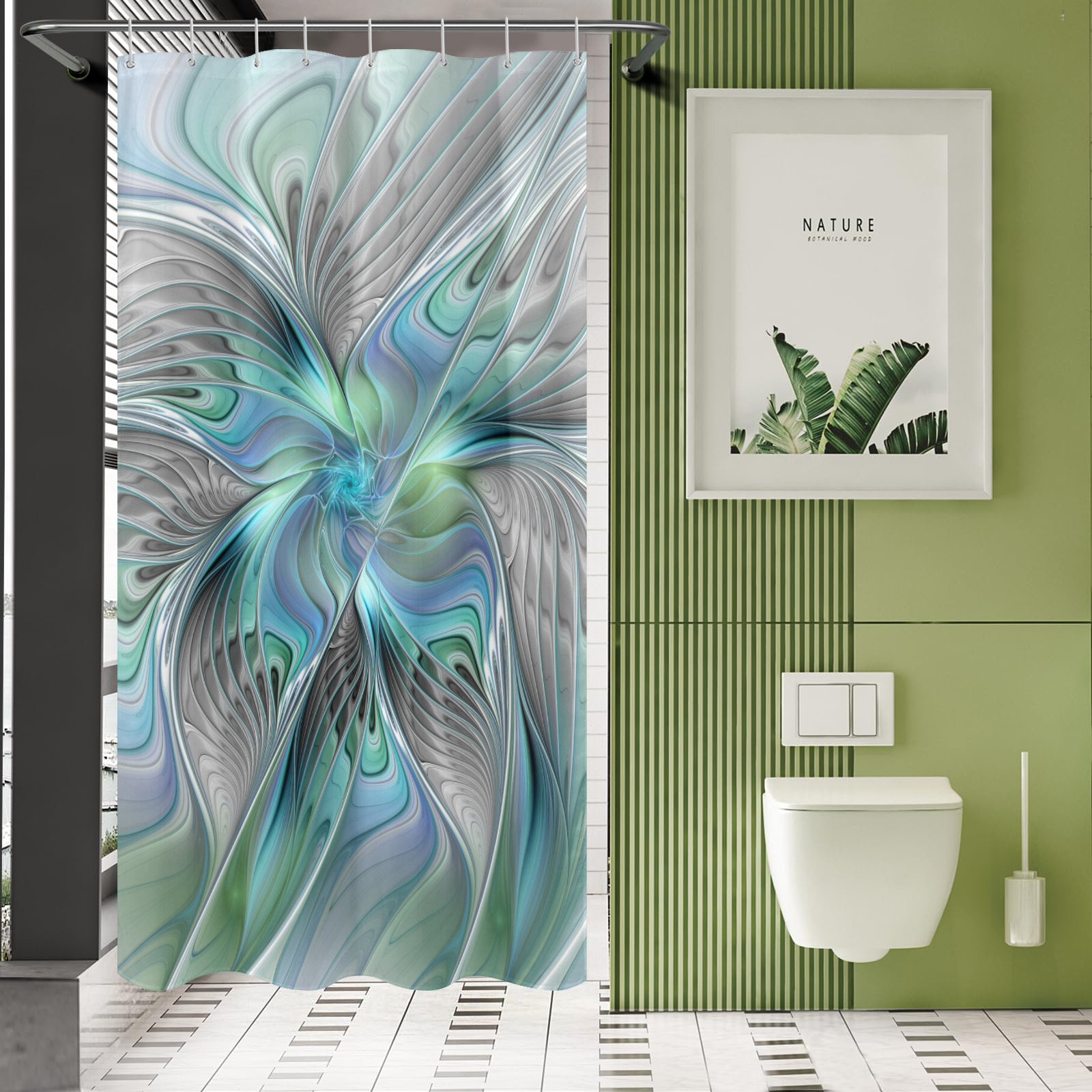 Abstract Blue Green Butterfly Fantasy Fractal Art Shower Curtain 48"x72"