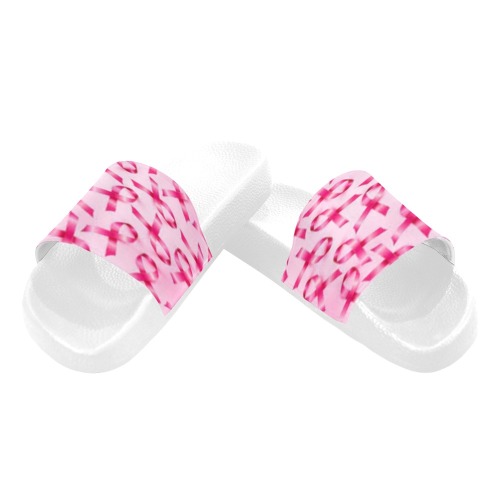 breast cancer ribbons white Women's Slide Sandals (Model 057)