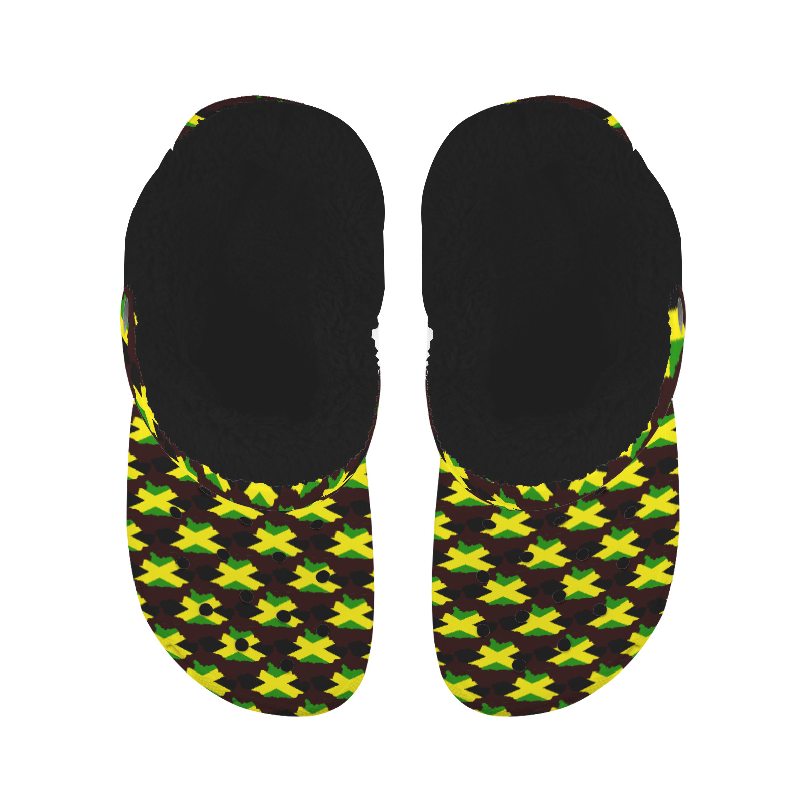 Jamaican Flag Maps Brown Fleece Lined Foam Clogs for Adults