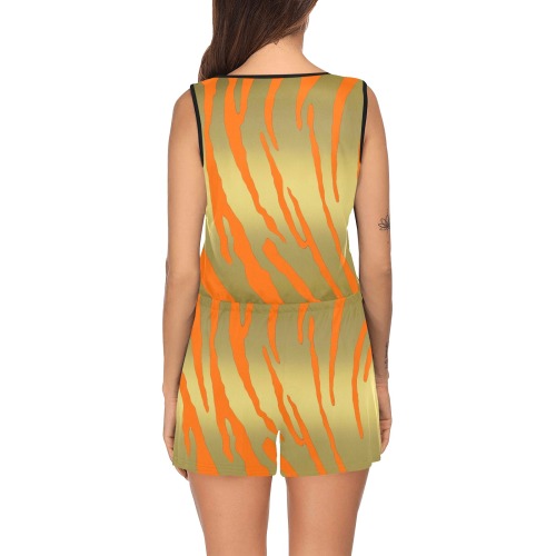 Gold Tiger Stripes Orange All Over Print Short Jumpsuit