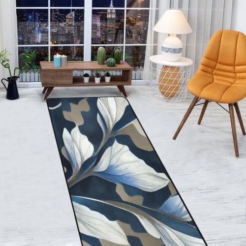 blue and white pattern 3 Area Rug with Black Binding 9'6''x3'3''