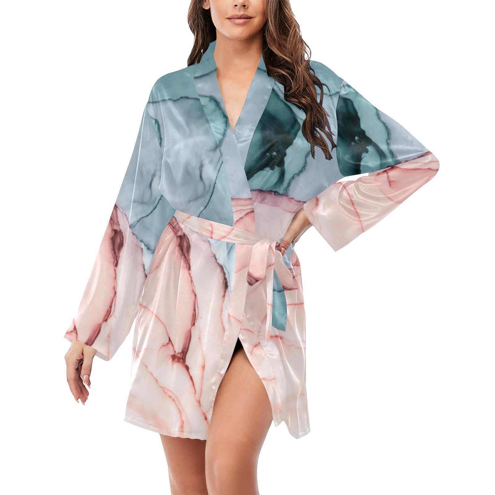 Alcohol ink colors PML 01 Women's Long Sleeve Belted Night Robe