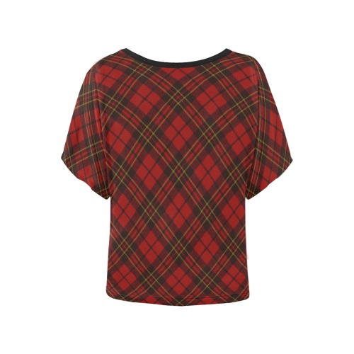 Red tartan plaid winter Christmas pattern holidays Women's Batwing-Sleeved Blouse T shirt (Model T44)