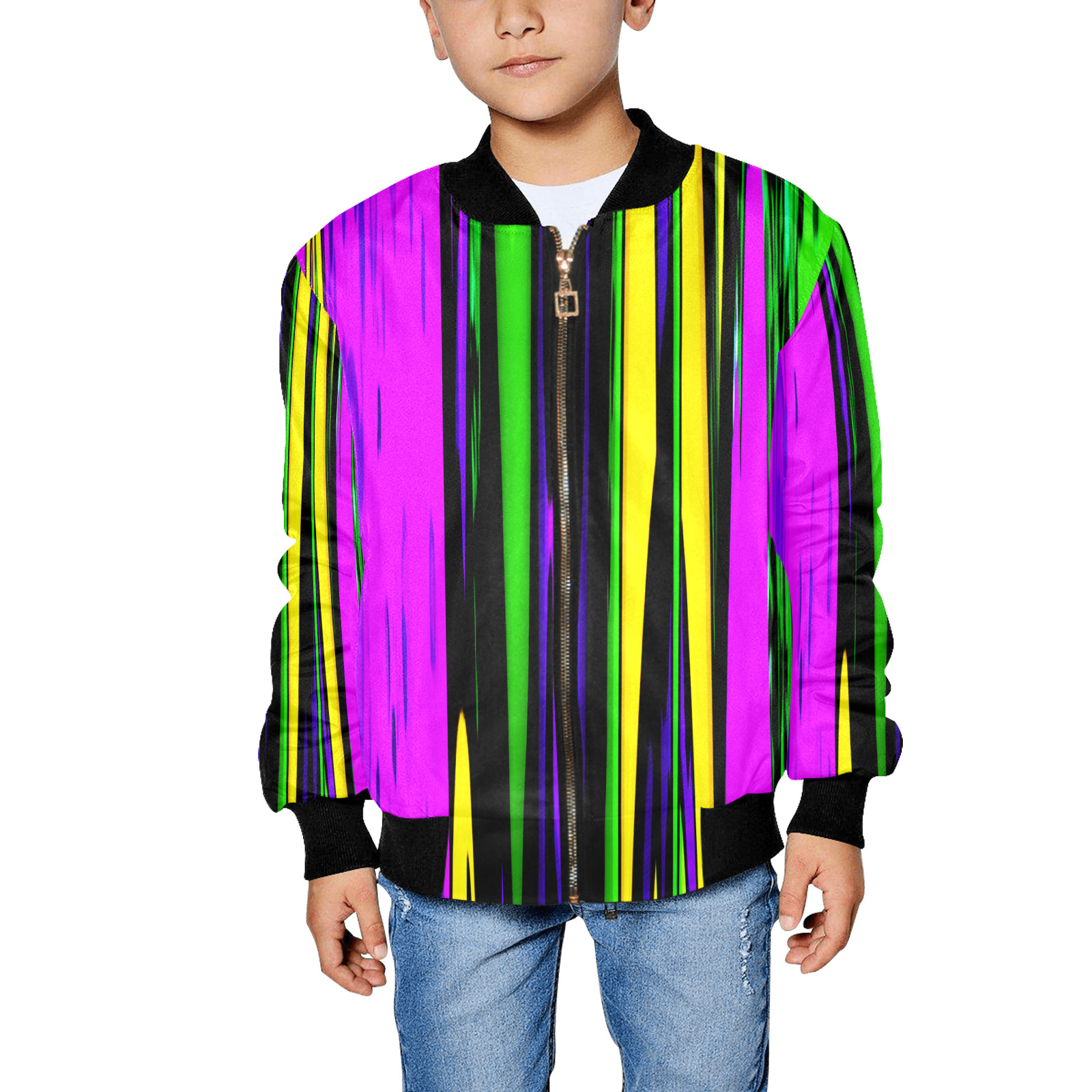 Mardi Gras Stripes Kids' All Over Print Bomber Jacket (Model H40)