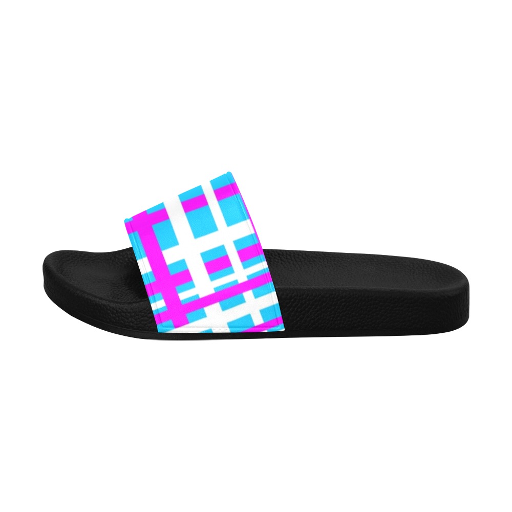 Interlocking Stripes White Pink Light Blue Women's Slide Sandals (Model 057)