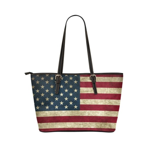 usa flag old style Leather Tote Bag/Small (Model 1651)
