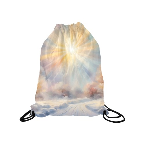 Magical sun is shining over the winter road art Medium Drawstring Bag Model 1604 (Twin Sides) 13.8"(W) * 18.1"(H)