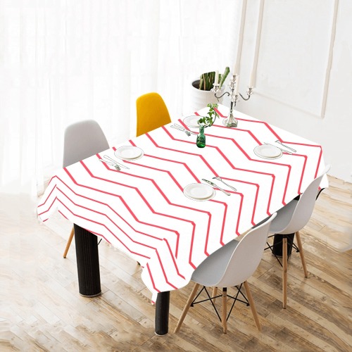 White red chevron vertical lines pattern Cotton Linen Tablecloth 52"x 70"