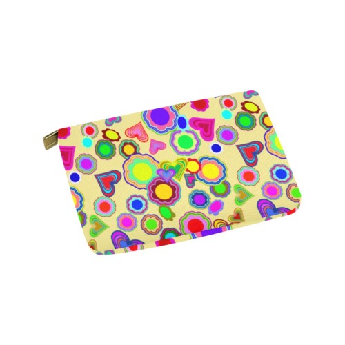 Groovy Hearts and Flowers Yellow Carry-All Pouch 9.5''x6''