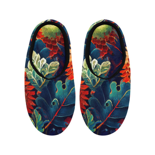 flowers botanic art (7) cotton slippers shoes Women's Non-Slip Cotton Slippers (Model 0602)