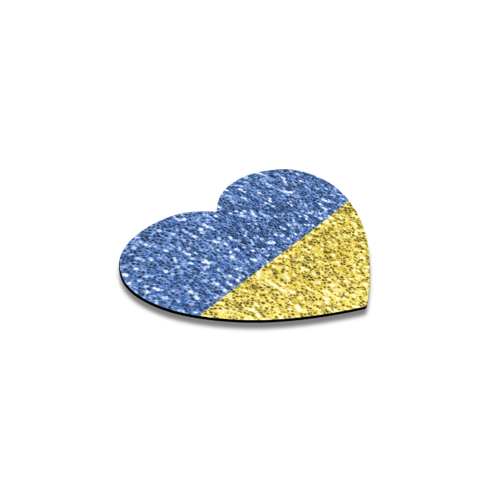 Blue yellow Ukraine flag glitter faux sparkles Heart Coaster