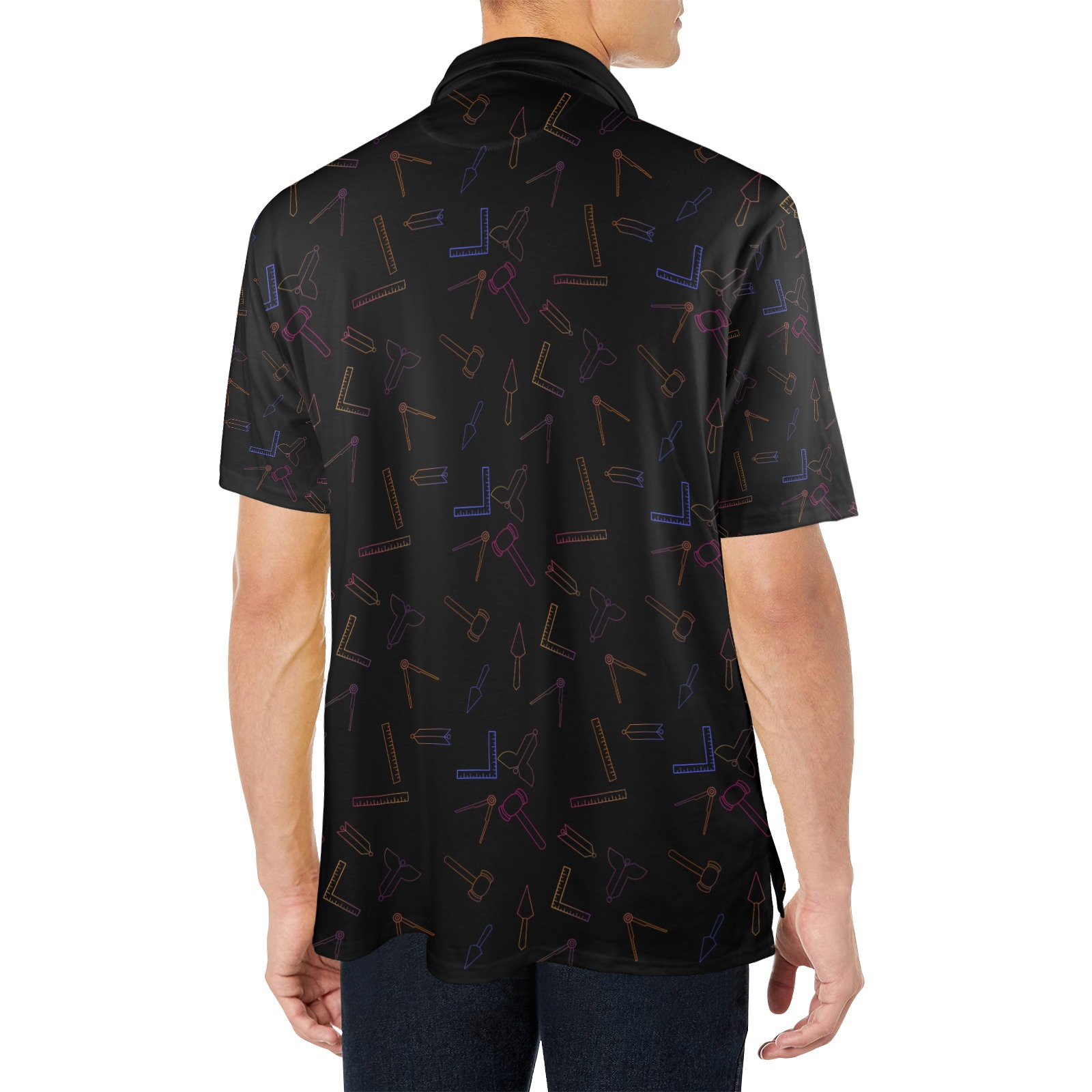 Multi Black Tools Men's All Over Print Polo Shirt (Model T55)