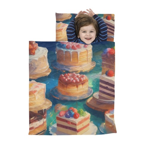 Colorful cakes decorated with berries. Funny art. Kids' Sleeping Bag