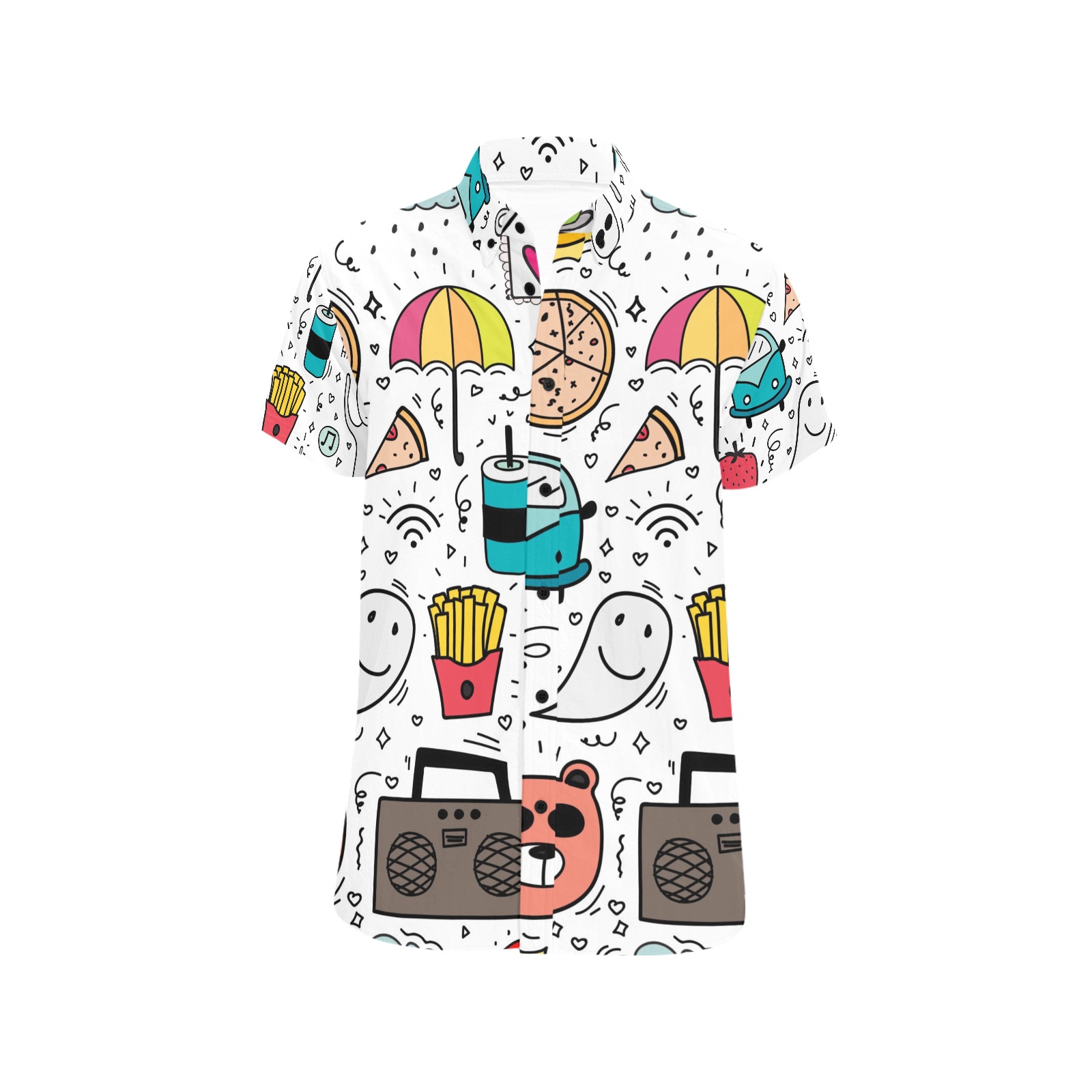 Cartoon doodle Pattern Men's All Over Print Short Sleeve Shirt (Model T53)