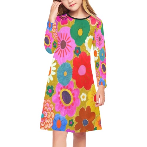 floral (225) Girls' Long Sleeve Dress (Model D59)