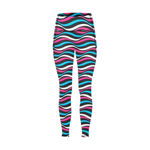 Groovy Retro Pink, Turquoise, Black and White Women's All Over Print Leggings with Pockets (Model L56)