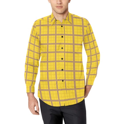 mustard and brown Men's All Over Print Casual Dress Shirt (Model T61)