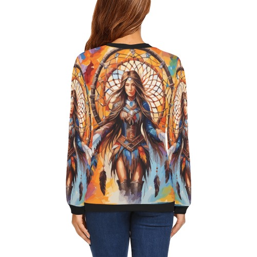Nice fairy woman and a dreamcatcher colorful art. All Over Print Crewneck Sweatshirt for Women (Model H18)