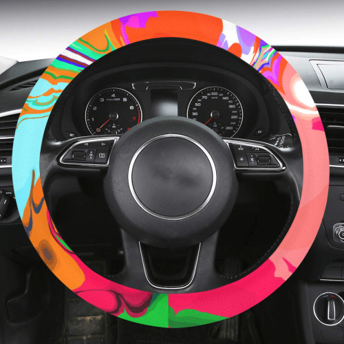 Psychedelic Abstract Marble Artistic Dynamic Paint Art Steering Wheel Cover with Anti-Slip Insert