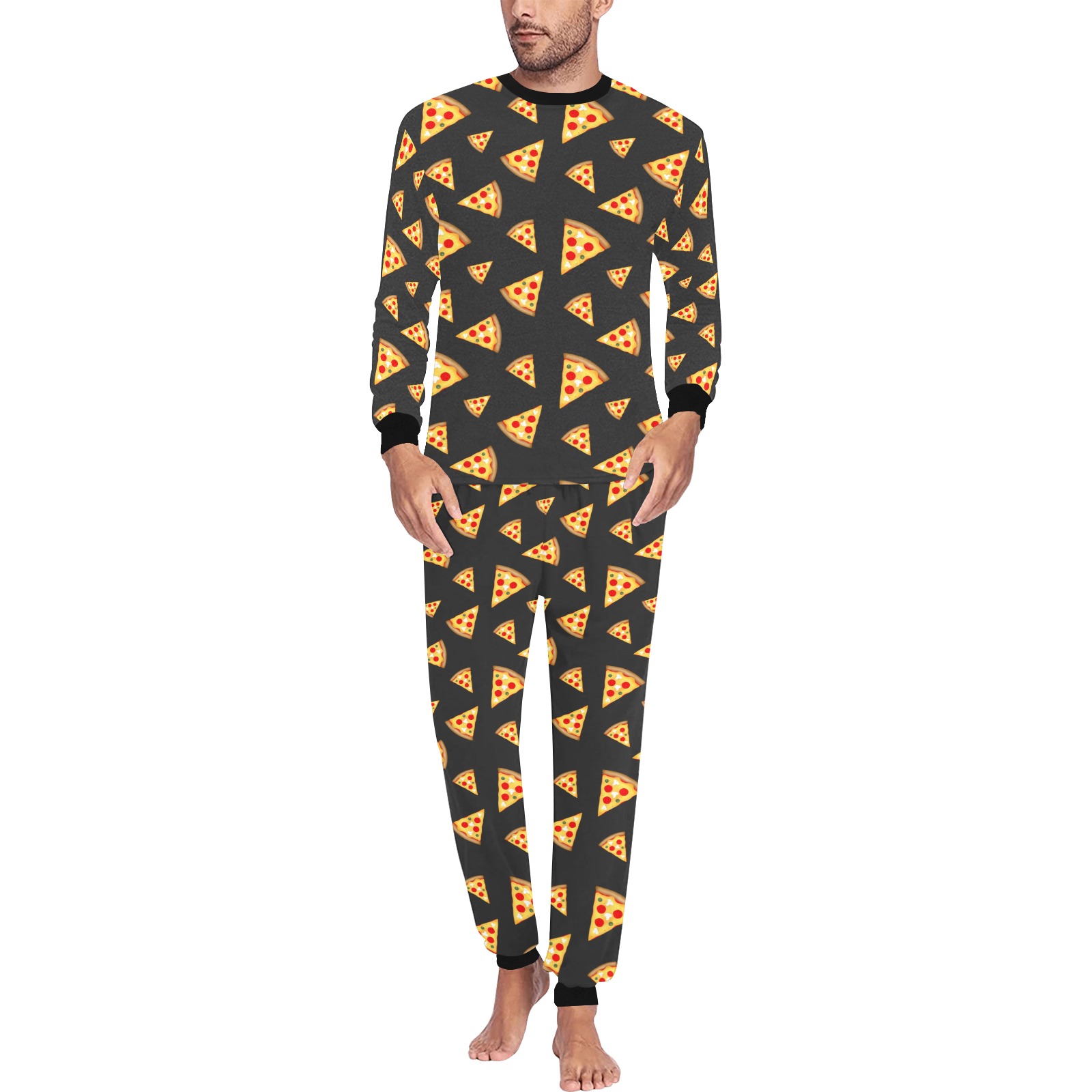 Cool and fun pizza slices dark gray pattern Men's All Over Print Pajama Set
