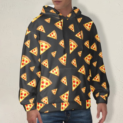 Cool and fun pizza slices dark gray pattern Men's Flannel Hoodie (Model H63)
