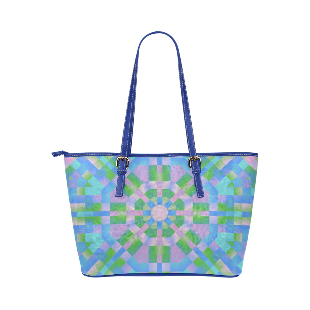 Pastel Pink Blue Green Mosaic Leather Tote Bag/Large (Model 1651)