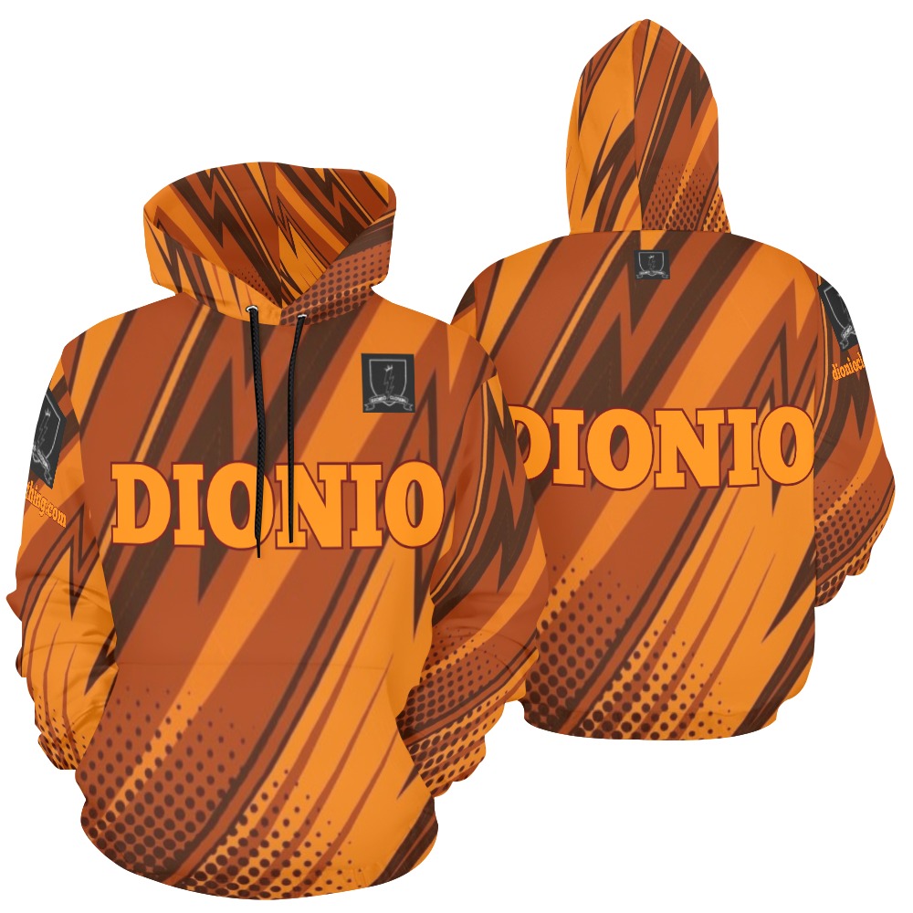 DIONIO Clothing - 3rd Strike Hoodie (Brown, Light Brown ,Badge & Orange) All Over Print Hoodie for Men (USA Size) (Model H13)