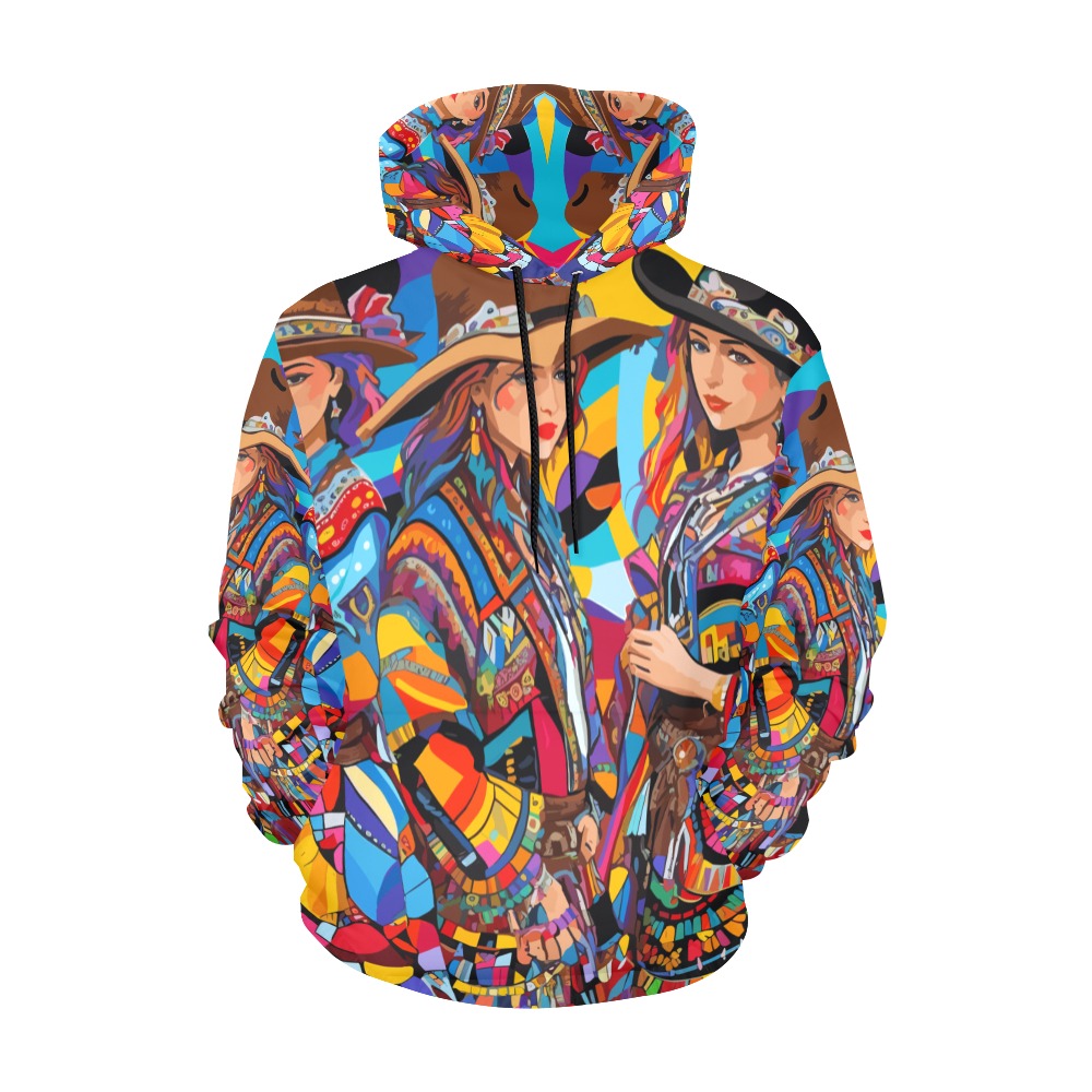 Chic, adorable cowgirls, geometric abstract art. All Over Print Hoodie for Women (USA Size) (Model H13)