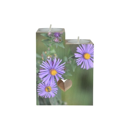 Purple Flowers Wooden Candle Holder (Without Candle)