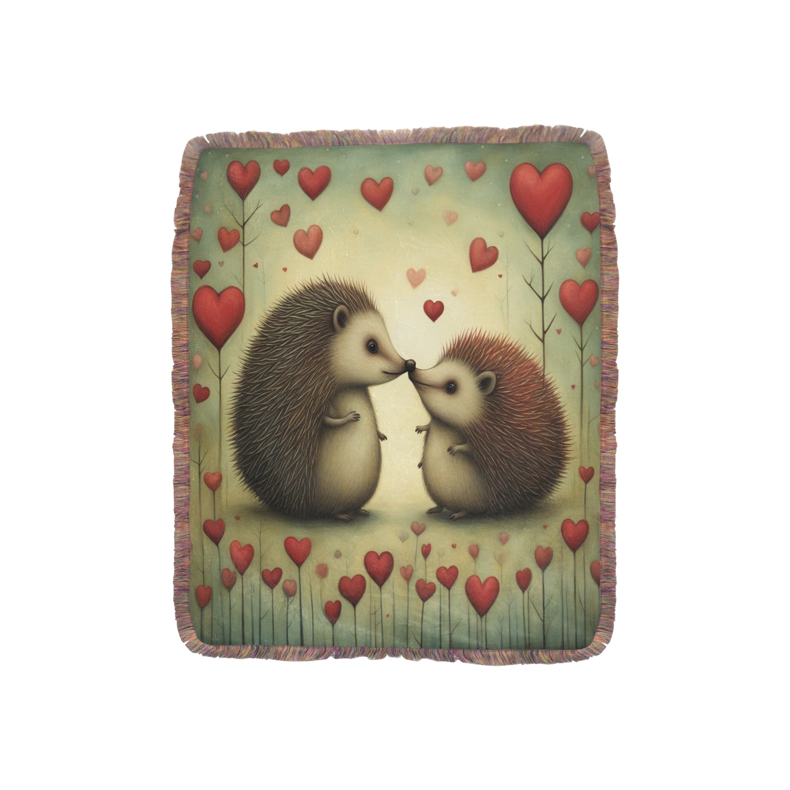 Hedgehog Love 1 Ultra-Soft Fringe Blanket 40"x50" (Mixed Green)