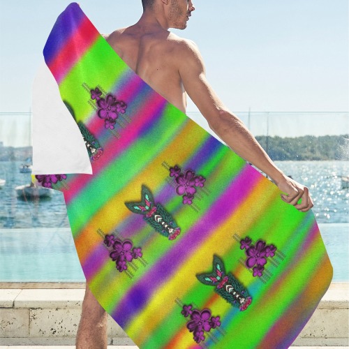 mermaids and unicorn colors for flower joy Beach Towel 32"x 71"