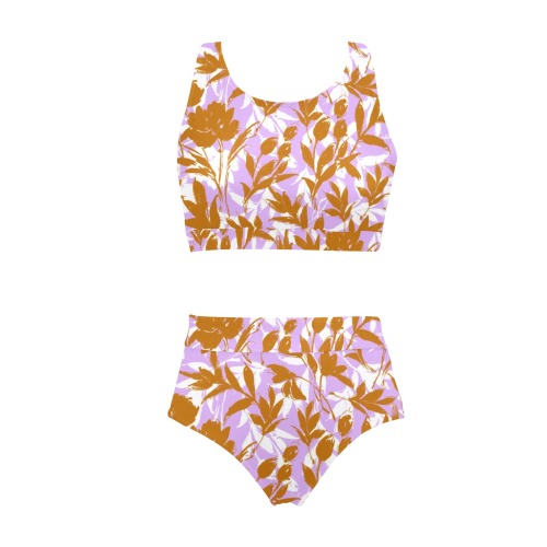 Orange garden on lavender-2 Crop Top Bikini Set (Model S21)