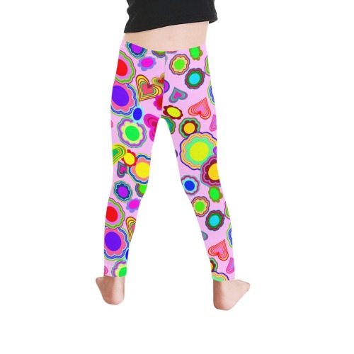 Groovy Hearts and Flowers Pink Kid's Ankle Length Leggings (Model L06)