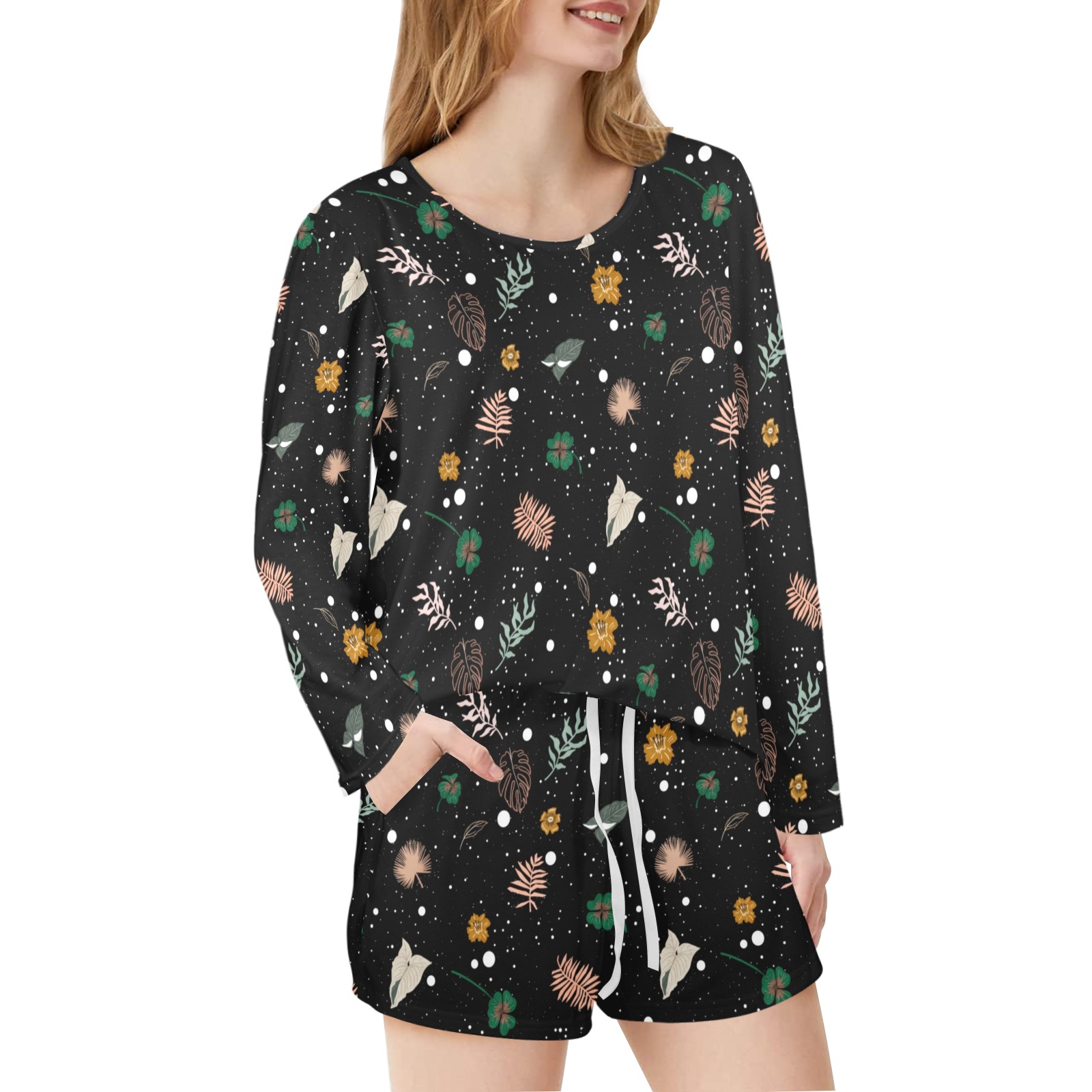 Lucky nature in space I Women's Long Sleeve Scoop Neck Short Pajama Set