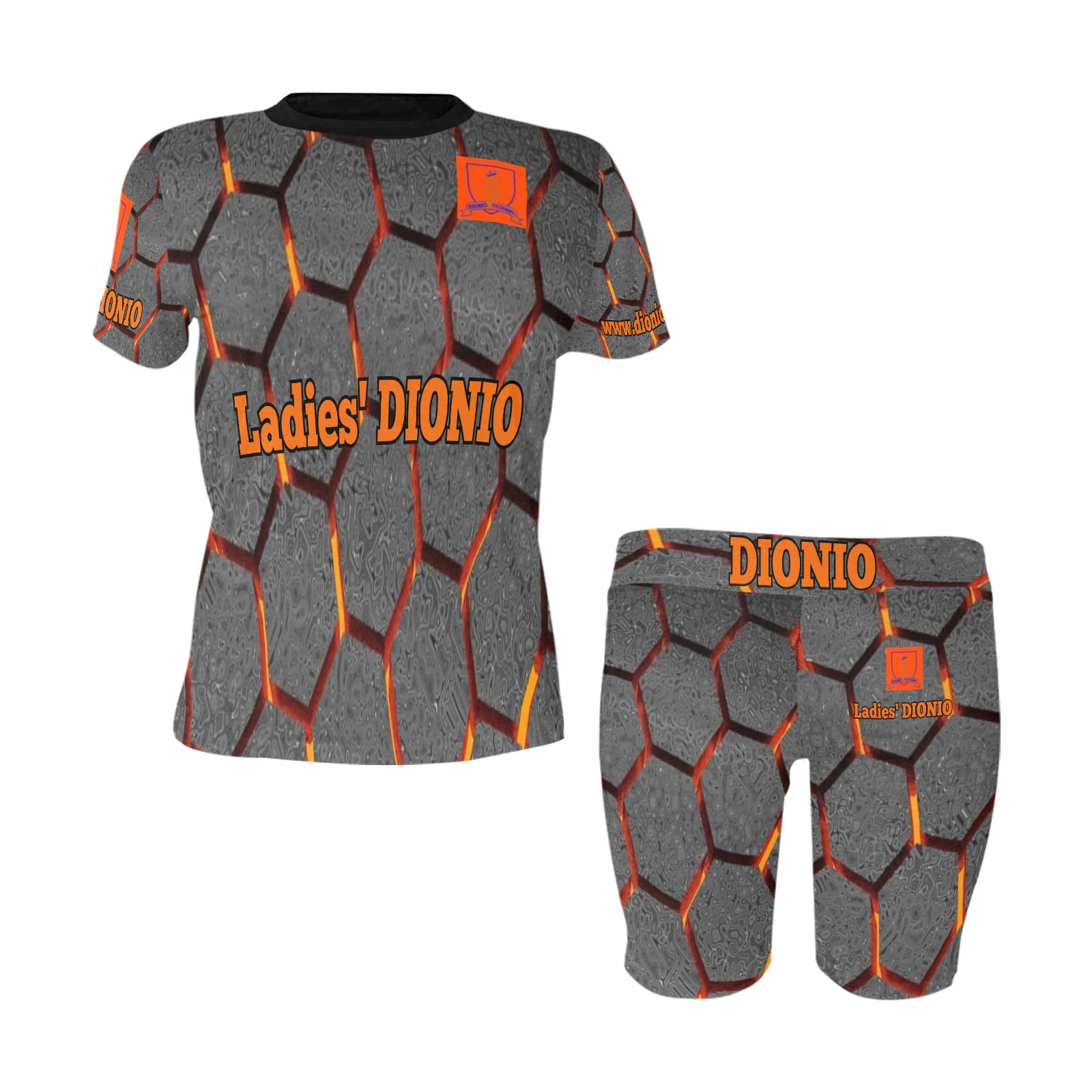 DIONIO Clothing - Ladies' Dionio Short Yoga Set (Gray & Orange) Women's Short Yoga Set