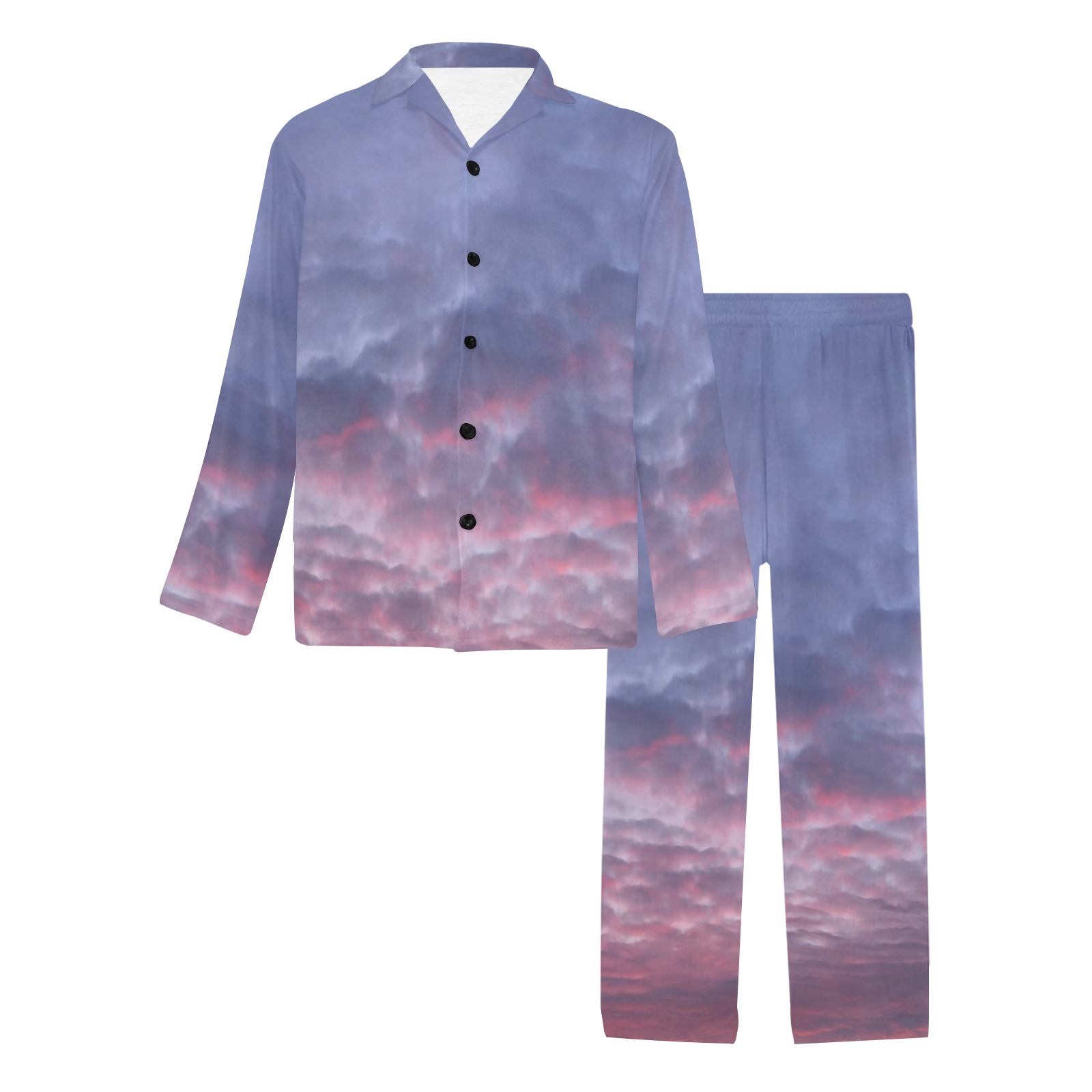 Morning Purple Sunrise Men's V-Neck Long Pajama Set