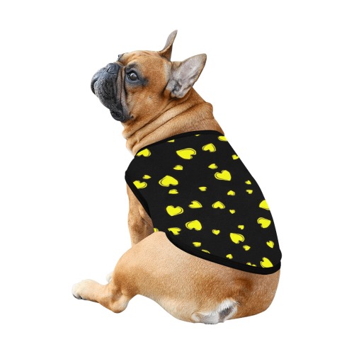 Yellow Hearts Floating on Black All Over Print Pet Tank Top