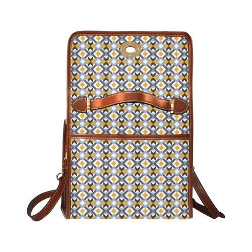 Retro Angles Abstract Geometric Pattern Waterproof Canvas Bag-Brown (All Over Print) (Model 1641)