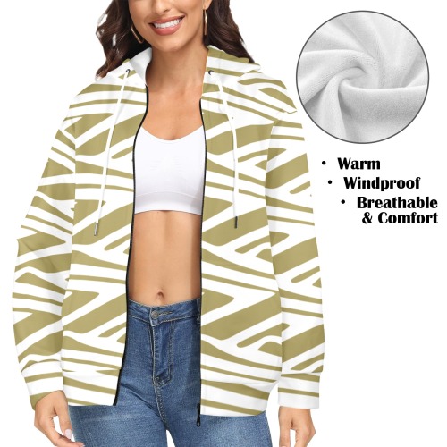 Bohemian geometrical white & beige Women's Fleece Full-Zip Hoodie (Model H60)