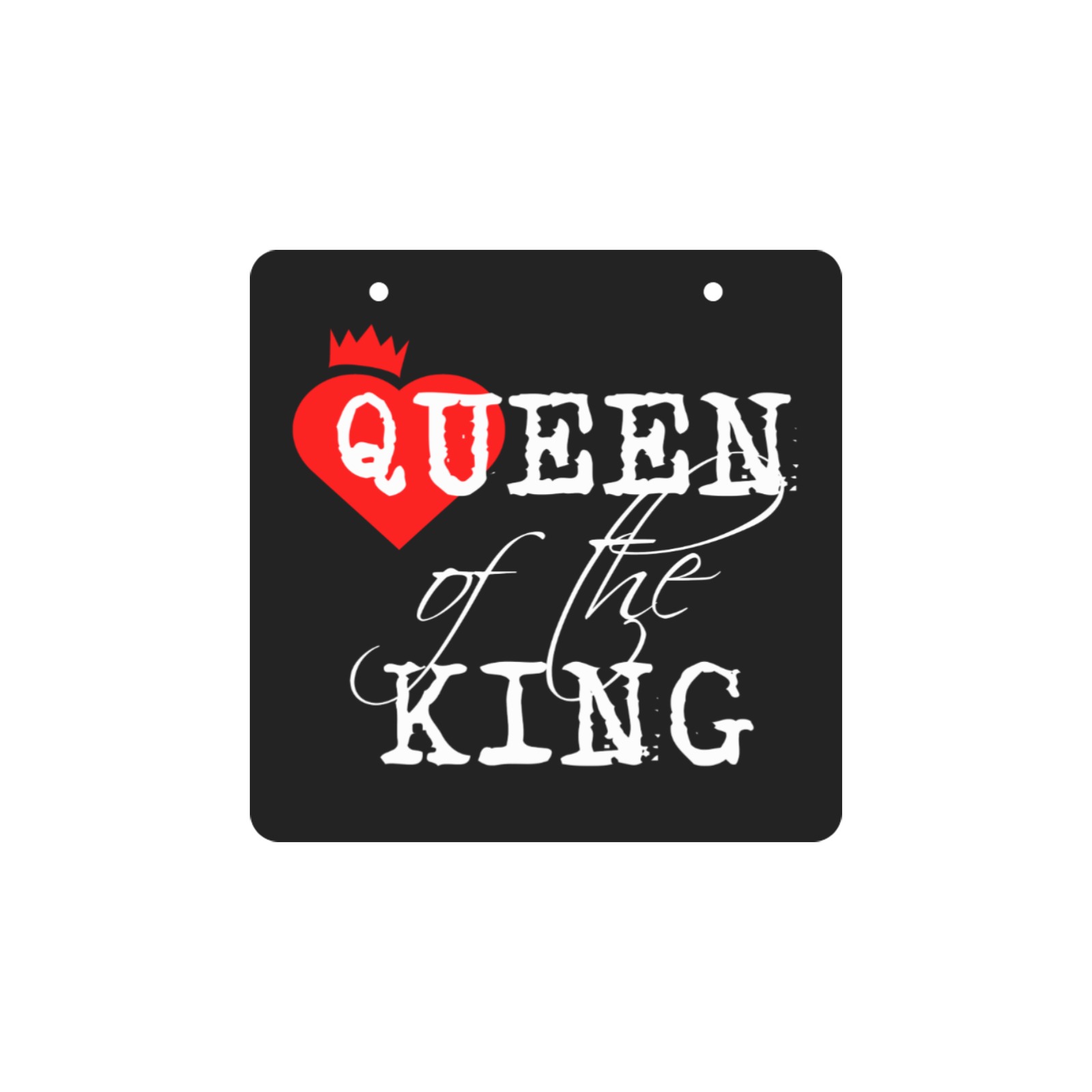 Queen of the king white text and red heart art. Square Wood Door Hanging Sign